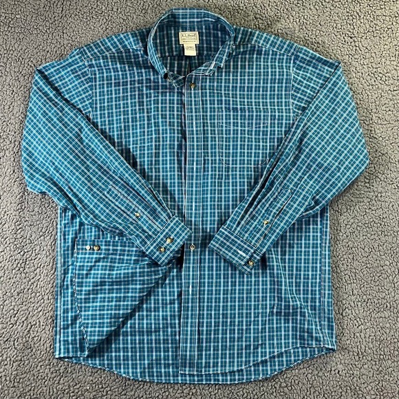 L.L. Bean Other - LL‎ Bean Mens Large Traditional Fit Plaid Button Down Shirt Blue Orange